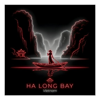Ha Long Bay-Vietnamese Woman Sampan Boat Perfect Poster
