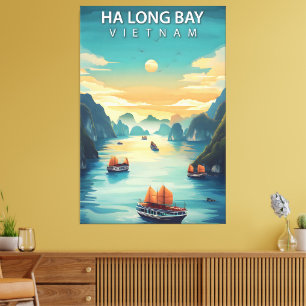 Ha Long Bay – Vintage Reisposter van Vietnam Canvas Afdruk