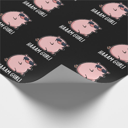 Haaaam Gurl Funny Pig Pun Dark BG Cadeaupapier (Hoek)
