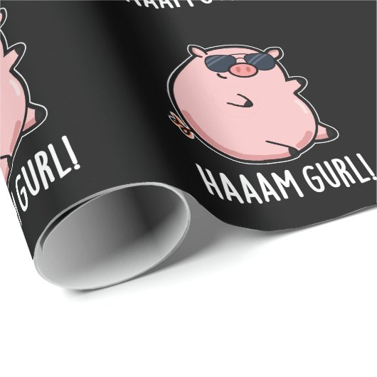 Haaaam Gurl Funny Pig Pun Dark BG Cadeaupapier (Rol Hoek)
