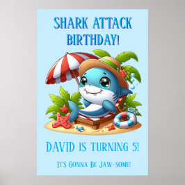 Haai-aanval strand verjaardagsposter | Bewerkbare  Poster