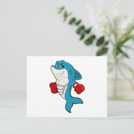 Haai als bokser met boks handschoenen briefkaart (Staand voorkant)