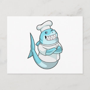 Haai als chef met kookschort briefkaart
