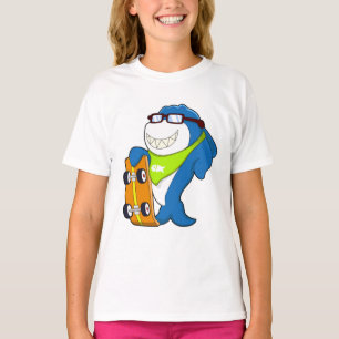 Haai als skater met skateboard t-shirt