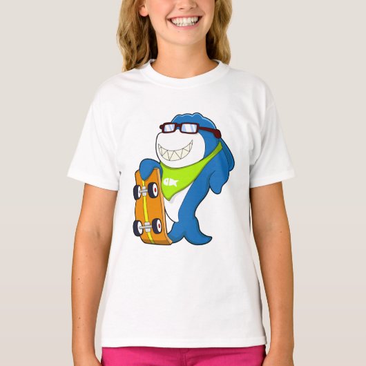 Haai als skater met skateboard t-shirt (Voorkant)