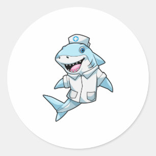 Haai als verpleegster met jas ronde sticker