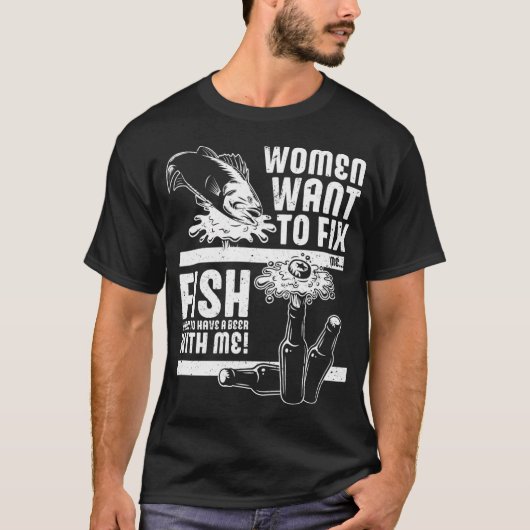 Haai als visser met hengel t-shirt (Voorkant)