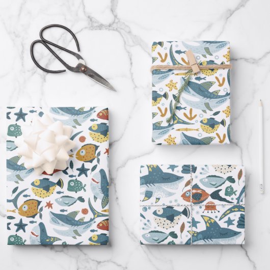Haai Baby Jongen Verpakkende Papieren Bladen Set v Inpakpapier Vel (Voorkant)