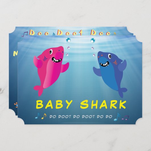 Haai Baby Roze 🦈 Blauwe Verjaardagsfeestje Kaart (Voorkant / Achterkant)