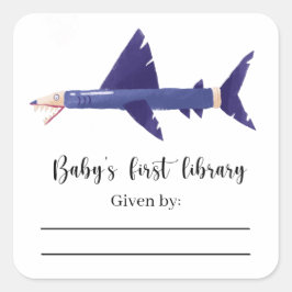 Haai - Baby Shower-boekplaat, boeken voor baby Vierkante Sticker