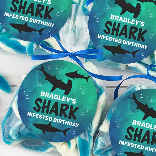 haai besmet elke leeftijd verjaardagsfeestje klass ronde sticker