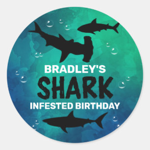 haai besmet elke leeftijd verjaardagsfeestje klass ronde sticker