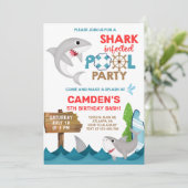 Haai besmet zwembad party bash, jongen verjaardag. kaart (Staand voorkant)
