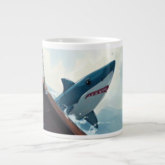 Haai bij boot grote koffiekop (Voorkant)