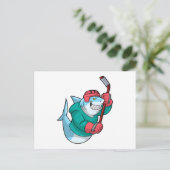 Haai bij IJshockey met IJshockeystick & Helm Briefkaart (Staand voorkant)