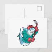Haai bij IJshockey met IJshockeystick & Helm Briefkaart (Voorkant / Achterkant)