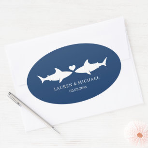 haai bruiloft met namen ovale Sticker