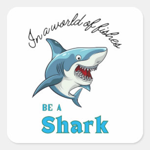 HAAI CITAAT , GRAPPIG, CARTOON STIJL VIERKANTE STICKER