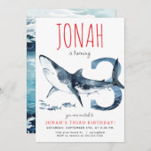 haai derde verjaardag uitnodiging (Voorkant / Achterkant)