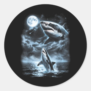 Haai die naar de maan huilt 90s Retro Ronde Sticker
