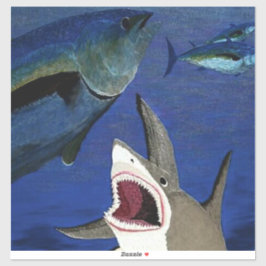 haai die tonijn aanvalt, sticker