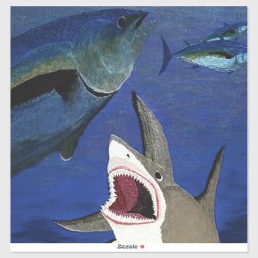 haai die tonijn aanvalt, sticker (Vel)