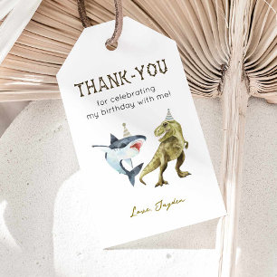 Haai & Dinosaurus Verjaardag Bedankt Cadeaulabel
