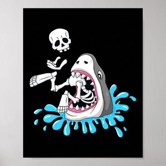 Haai Eats Skeleton Fun Halloween Jongens Meisjes K Poster (Voorkant)