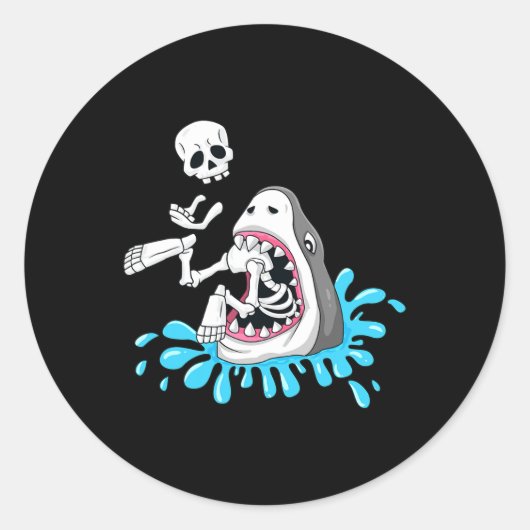 Haai Eats Skeleton Fun Halloween Jongens Meisjes K Ronde Sticker (Voorkant)