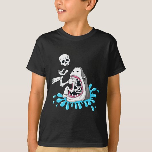 Haai Eats Skeleton Fun Halloween Jongens Meisjes K T-shirt (Voorkant)