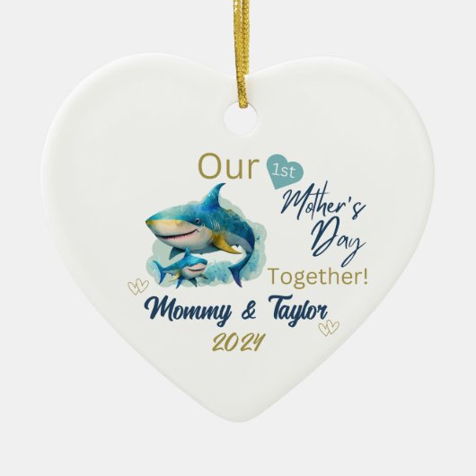 Haai en baby, onze eerste moederdag samen keramisch ornament (Voorkant)