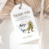Haai en dinosaurus verjaardag bedankt  cadeaulabel