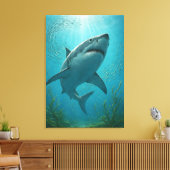 Haai en kleine vissen onderwater scène canvas afdruk (Insitu (Woonkamer))