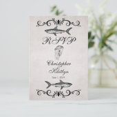 haai en kwal bruiloft RSVP Kaarten (Staand voorkant)