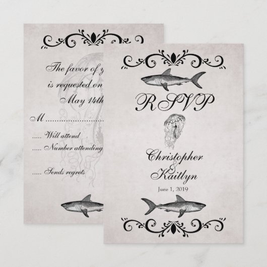 haai en kwal bruiloft RSVP Kaarten (Voorkant / Achterkant)