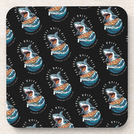 haai eten pizza | De grote witte beet Jawsome Bier Onderzetter (Voorkant)