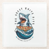 haai eten pizza | De grote witte beet Jawsome Glazen Onderzetter (Voorkant)