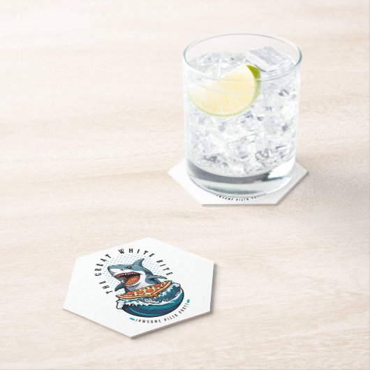 haai eten pizza | De grote witte beet Jawsome Kartonnen Onderzetters (Insitu)