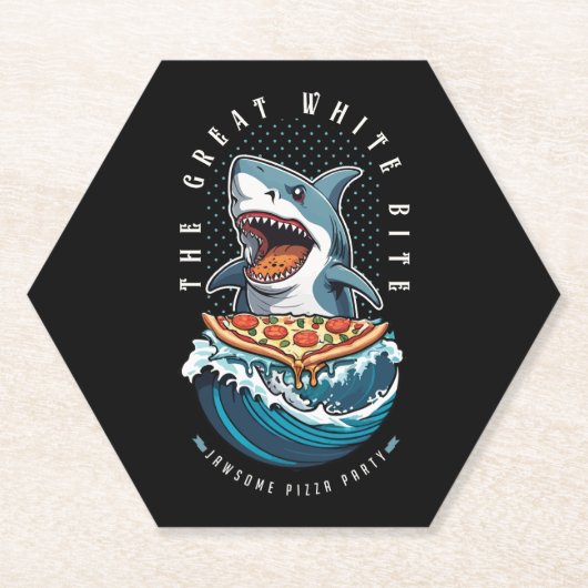 haai eten pizza | De grote witte beet Jawsome Kartonnen Onderzetters (Voorkant)