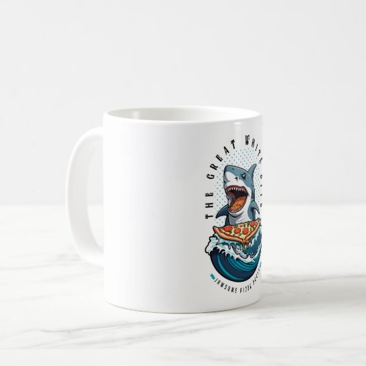 haai eten pizza | De grote witte beet Jawsome Koffiemok (Voorkant links)