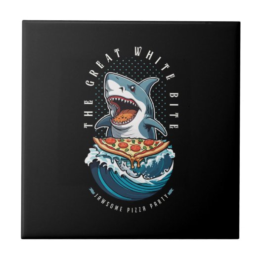 haai eten pizza | De grote witte beet Jawsome Tegeltje (Voorkant)