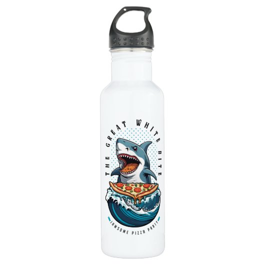 haai eten pizza | De grote witte beet Jawsome Waterfles (Voorkant)