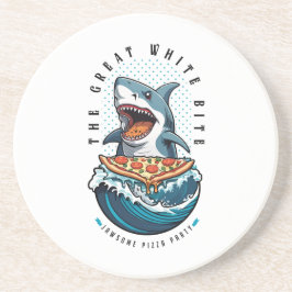 haai eten pizza | De grote witte beet Jawsome Zandsteen Onderzetter