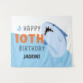 Haai Gepersonaliseerde Kinder 10e Verjaardag Achte Wandkleed (Voorkant (horizontaal))