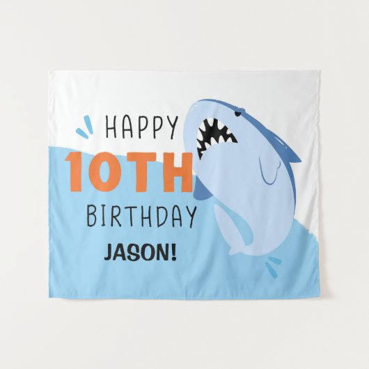 Haai Gepersonaliseerde Kinder 10e Verjaardag Achte Wandkleed (Voorkant (horizontaal))