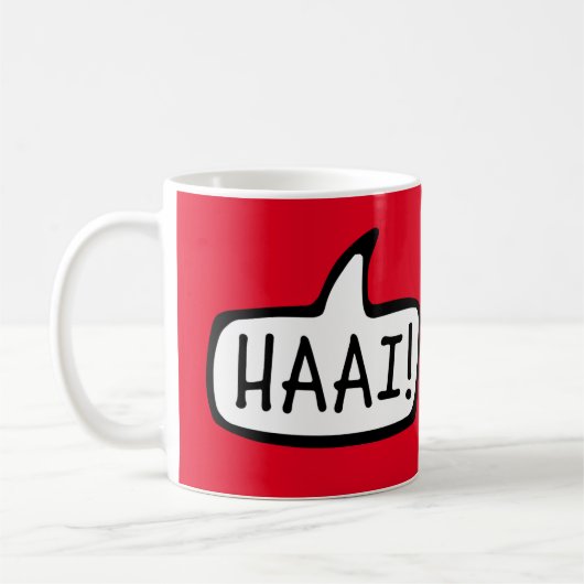 HAAI! Hallo, Hallo, informele groet in het Afrikaa Koffiemok (Links)