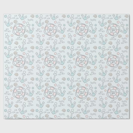 Haai, het is een meisje cadeaupapier (Vlak)