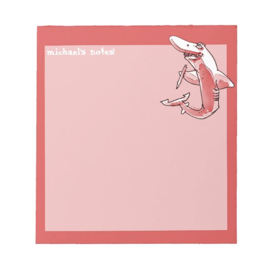 haai houdt potlood grappige cartoon aanpasbaar notitieblok (Voorkant)