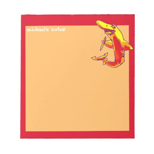 haai houdt potlood grappige cartoon aanpasbaar notitieblok (Voorkant)