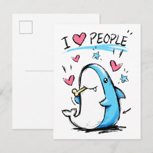 Haai houdt van mensen Grappige Doodle Cartoon Briefkaart